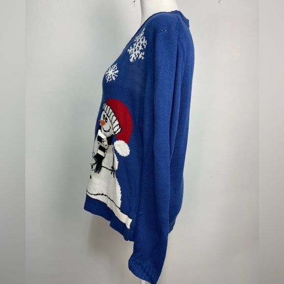 Carolyn Taylor blue snowman long sleeve knit Christmas sweater women’s size L - Picture 5 of 16